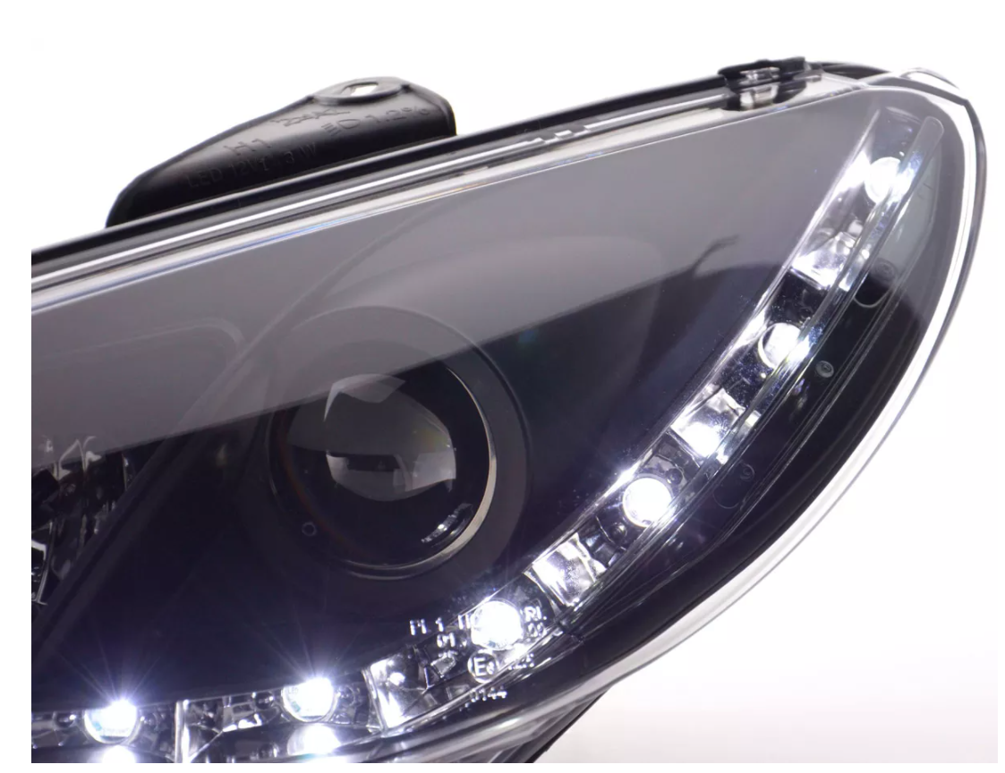 FK LED DRL Lightbar Halo Projektorscheinwerfer 206 98+ Schwarz LHD