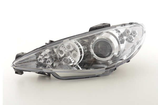 FK LED DRL Angel Eye Halo Projector headlights Peugeot 206 206 98-05 chrome LHD