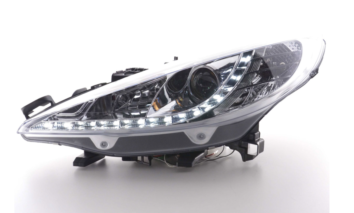 FK Set LED DRL Lightbar Projector headlights Peugeot 207 06+ chrome LHD