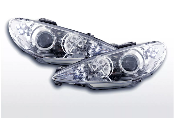 FK LED DRL Angel Eye Halo Projector headlights Peugeot 206 206 98-05 chrome LHD