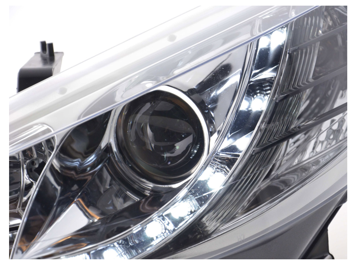 FK Set LED DRL Lightbar Projector headlights Peugeot 207 06+ chrome LHD