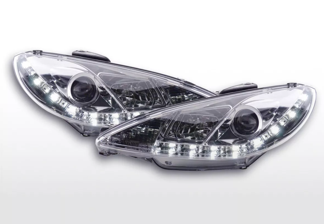 FK LED DRL Lightbar Halo Projektorscheinwerfer 206 S16 98+ Chrom LHD