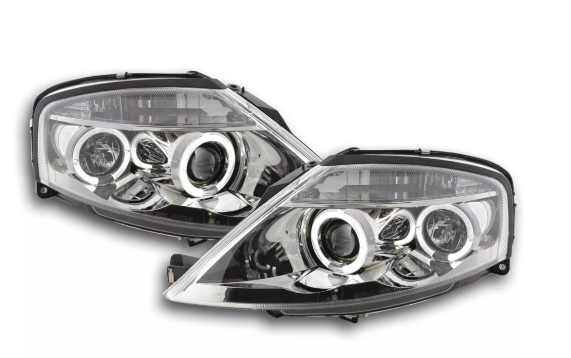 FK Pair LED DRL Halo Projector headlights Citroen C3 02-08 chrome LHD