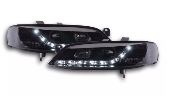 FK LED Scheinwerfer Lightbar Halo Ring Opel Vauxhall Vectra B 95-99 Schwarz LHD