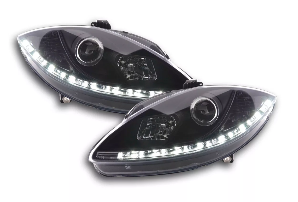 FK Pair LED DRL Projector Halo headlights Seat Leon 1P 2 MK2 09+ black LHD