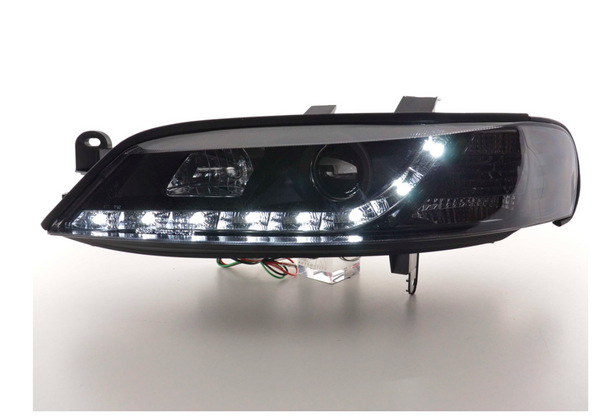 FK LED Scheinwerfer Lightbar Halo Ring Opel Vauxhall Vectra B 95-99 Schwarz LHD