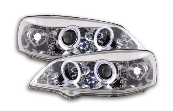 FK Set LHD Opel Astra G 98-03 LED DRL Opel Astra G 98-03 chrome Angel Halo Eye