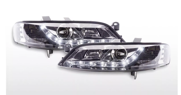 FK LED Headlights Lightbar Halo Ring Opel Vauxhall Vectra B 99-02 Chrome LHD