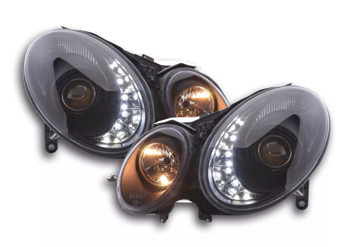 FK Set LED DRL HEADLIGHTS Mercedes E-Class 211 06-09 black AMG LHD