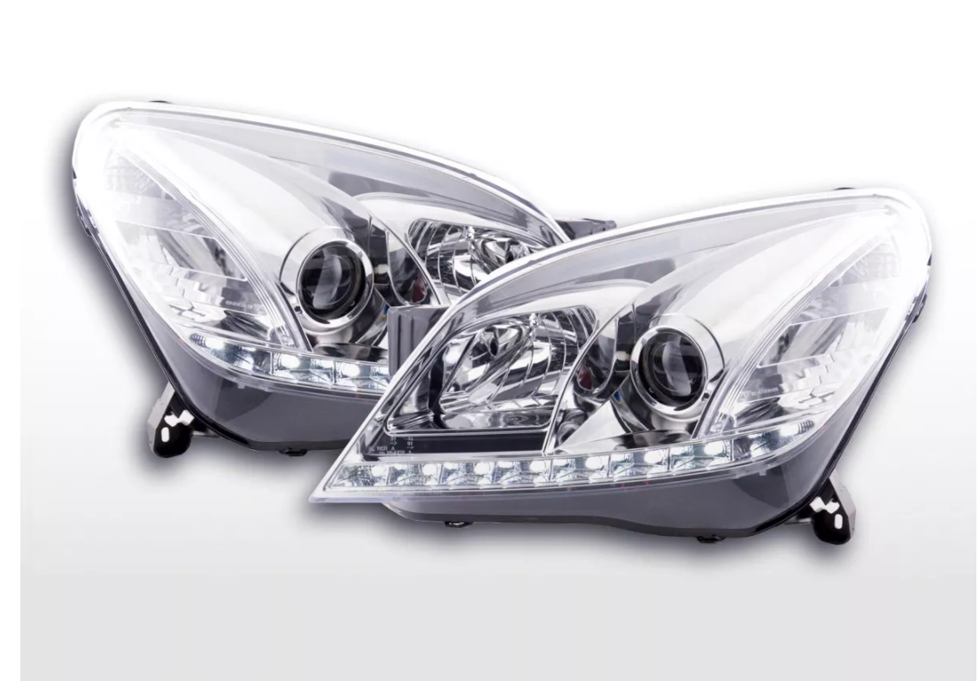 FK Pair LED DRL Halo Projector headlights Opel Vauxhall Astra H 04-09 chrome LHD