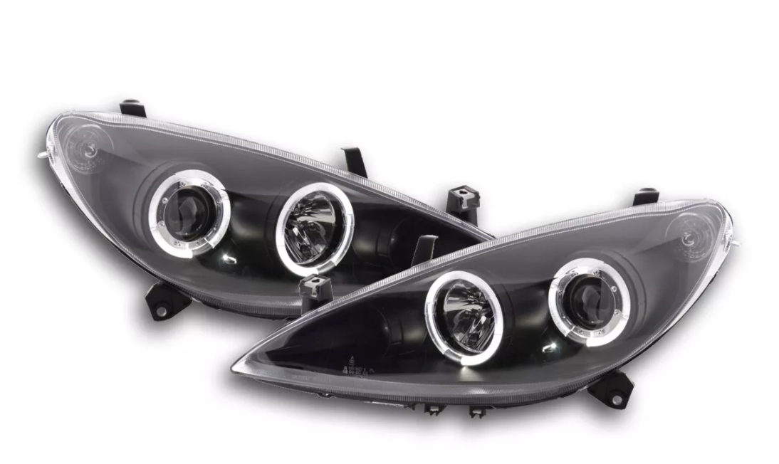 FK LED DRL Angel Eye Projector headlights Peugeot 307 01-06 black LHD