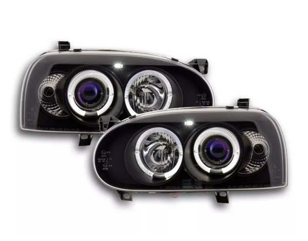 FK Set LED DRL Projector Angel Eye Headlights VW Golf 3 MK3 1HXO 1 EXO 91-97