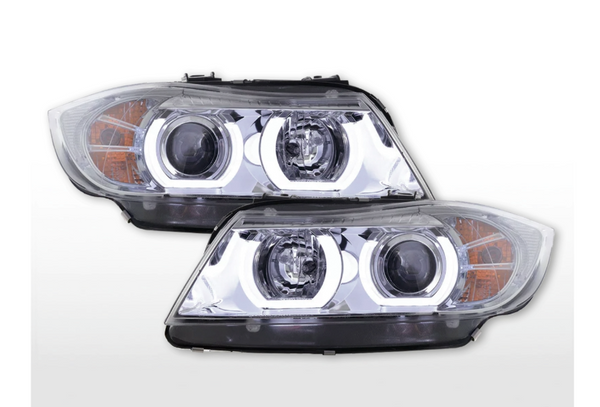 FK Pair LED DRL Projector headlights BMW 3-series E90 / E91 05-08 chrome LHD