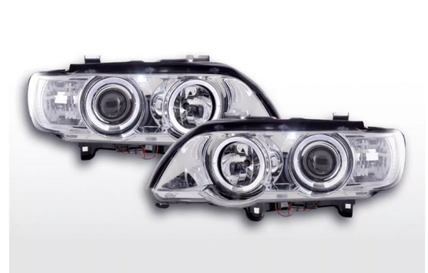 FK Pair LED DRL Projector headlights BMW X5 E53 98-02 chrome Left hand drive