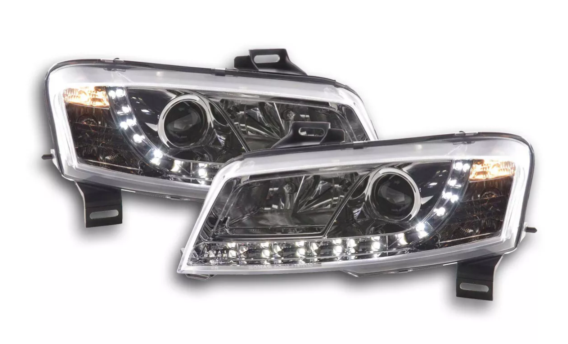 FK LED DRL Devil Angel Eyes Projektorscheinwerfer Fiat Stilo 3dr 01-07 Chrom