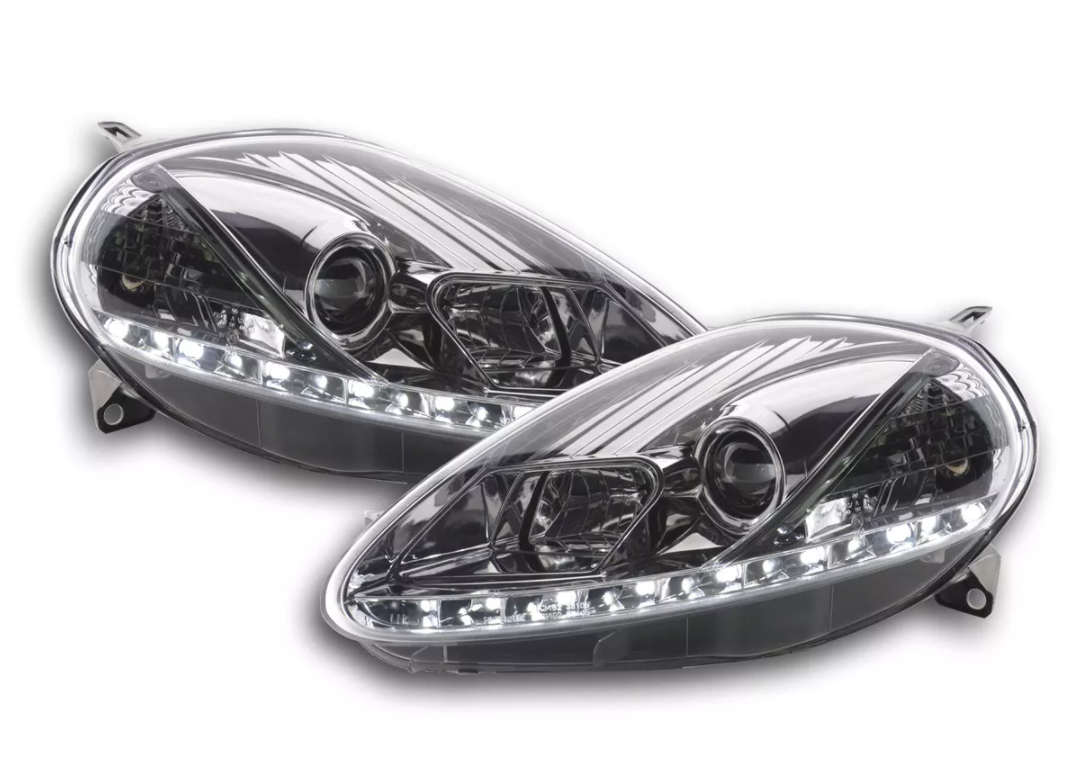 FK LED DRL Angel Eye Projector headlights Fiat Grande Punto 199 05-08 chrome LHD