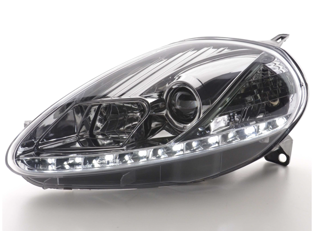 FK LED DRL Angel Eye Projector headlights Fiat Grande Punto 199 05-08 chrome LHD