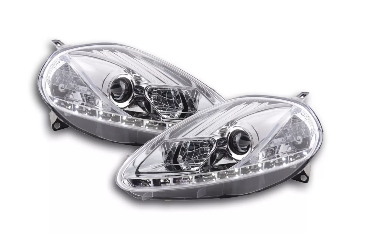 FK LED DRL Angel Eye Projector headlights Fiat Grande Punto 199 05-08 chrome LHD