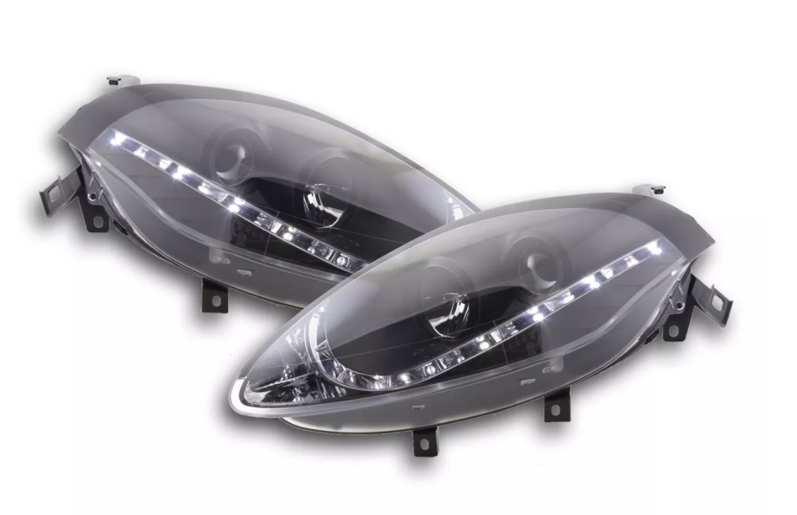 FK Set LED DRL Scheinwerfer Halo Projektor Lichtleiste Fiat Bravo 198 07+ schwarz LHD