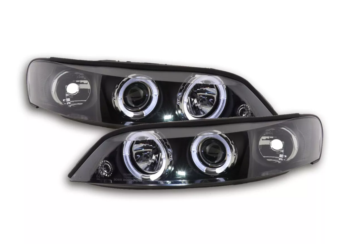 FK LED DRL Headlights Angel Eyes Halo Opel Vauxhall Vectra B 96-99 Black