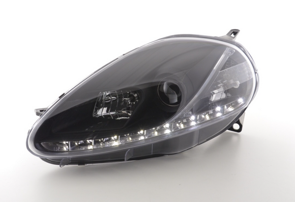 FK LED DRL Angel Eye Projektorscheinwerfer Fiat Grande Punto 199 05-08 schwarz LHD