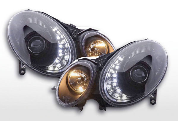 FK LED DRL Angel Eye Projektor Scheinwerfer Set Mercedes E-Klasse 211 02-06 schwarz