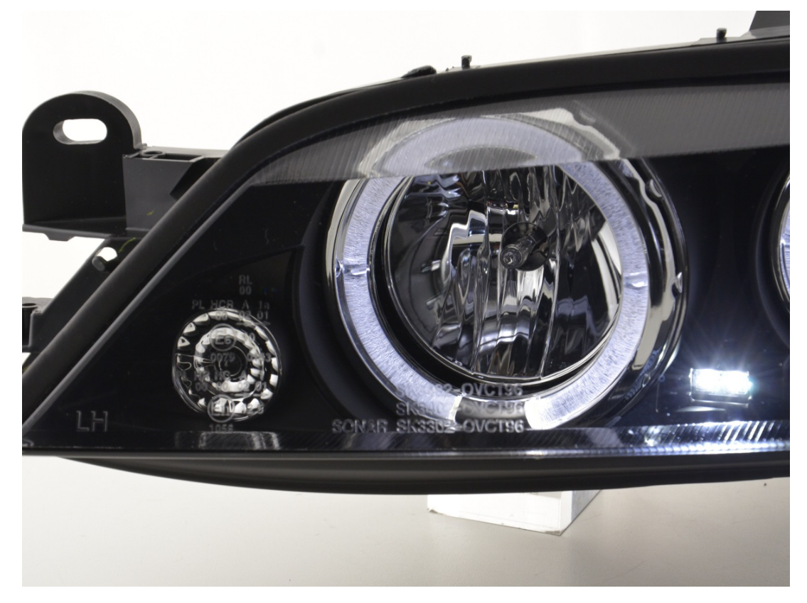 FK LED DRL Scheinwerfer Angel Eyes Halo Opel Vauxhall Vectra B 96-99 Schwarz 