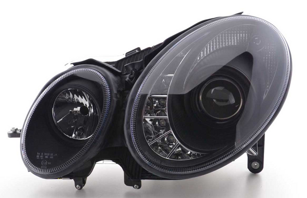 FK LED DRL Angel Eye Projector Headlight set Mercedes E-Class 211 02-06 black