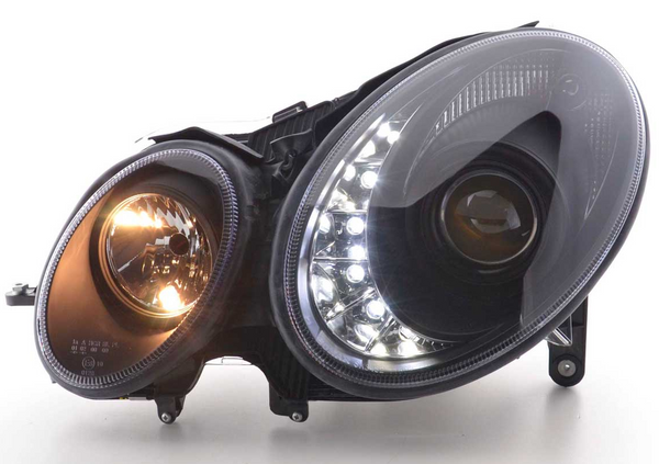 FK LED DRL Angel Eye Projektor Scheinwerfer Set Mercedes E-Klasse 211 02-06 schwarz