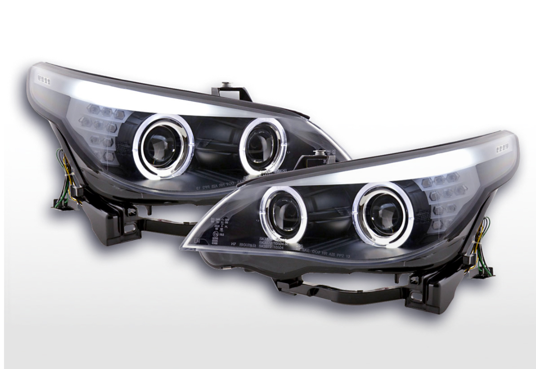 FK LED DRL Angel Eye Projector headlights BMW 5-Series E60 E61 03-04 Black RHD