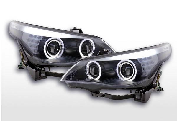 FK LED DRL Angel Eye Projector headlights BMW 5-Series E60 E61 03-04 Black RHD