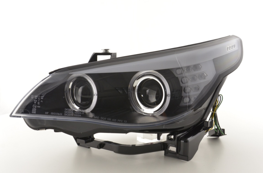 FK LED DRL Angel Eye Projektorscheinwerfer BMW 5er E60 E61 03-04 Schwarz RHD