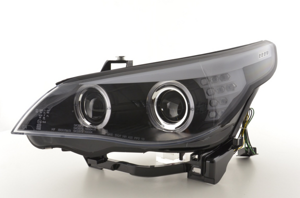 FK LED DRL Angel Eye Projektorscheinwerfer BMW 5er E60 E61 03-04 Schwarz RHD