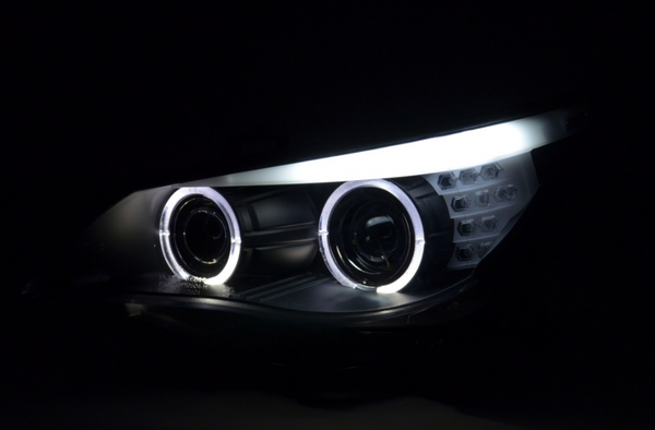 FK LED DRL Angel Eye Projector headlights BMW 5-Series E60 E61 03-04 Black RHD