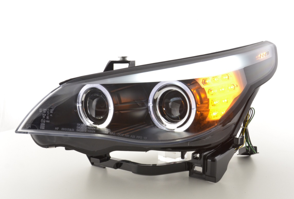 FK LED DRL Angel Eye Projektorscheinwerfer BMW 5er E60 E61 03-04 Schwarz RHD