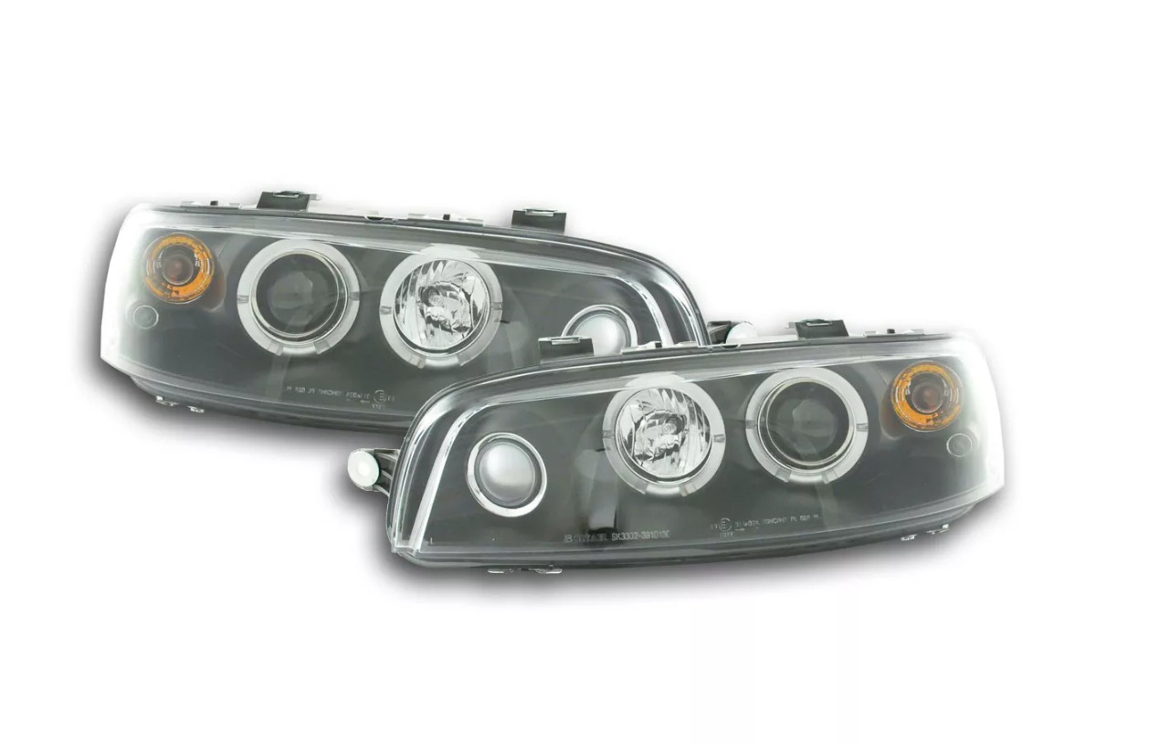 FK LED DRL Angel Eye Projector headlights Fiat Punto 2 type 188 99-02 black LHD