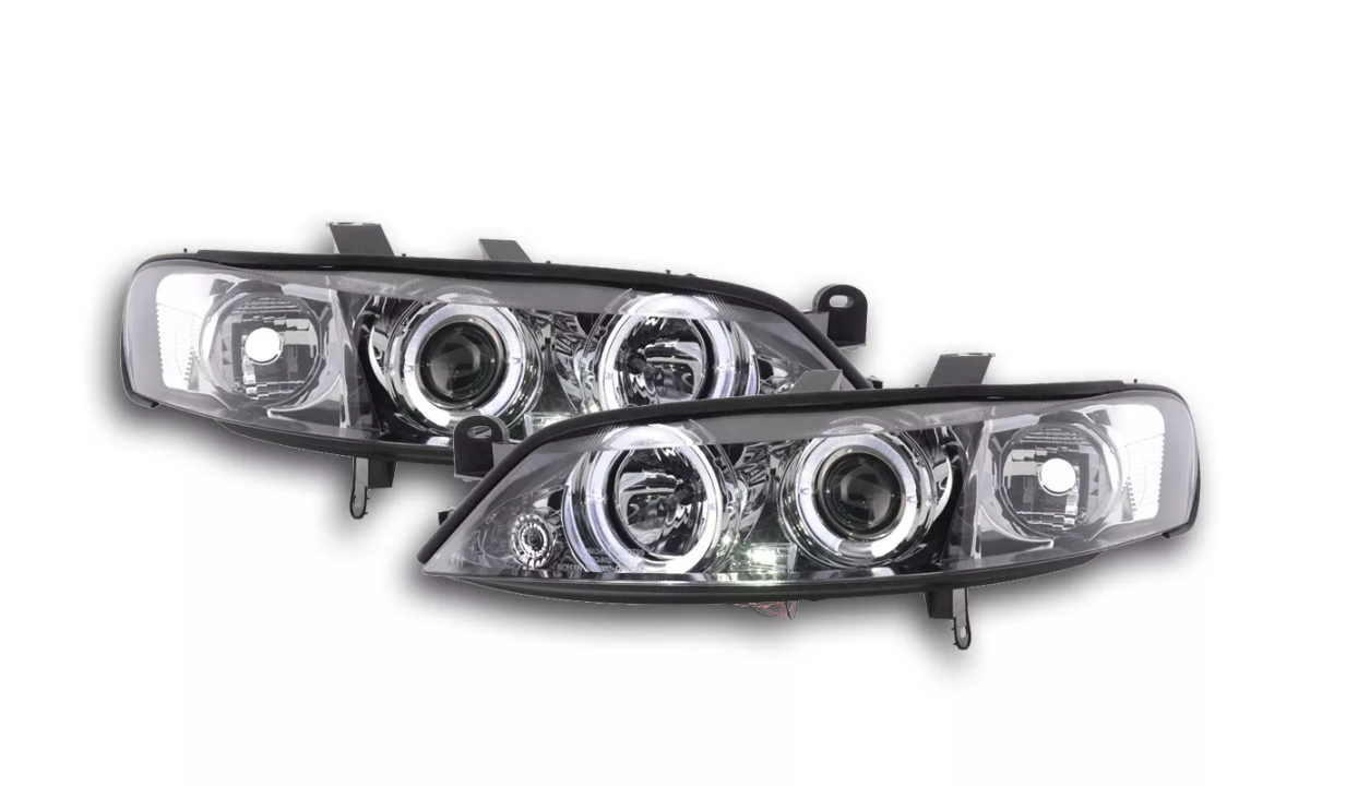 FK LED DRL Headlights Angel Eyes Halo Opel Vauxhall Vectra B 99-02 chrome