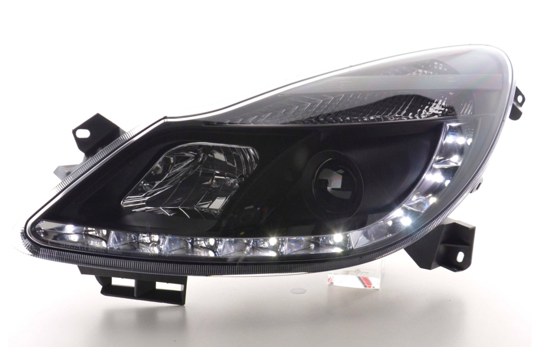 FK Paar LED DRL Projektor Eye Scheinwerfer Opel Vauxhall Corsa D 06+ schwarz LHD