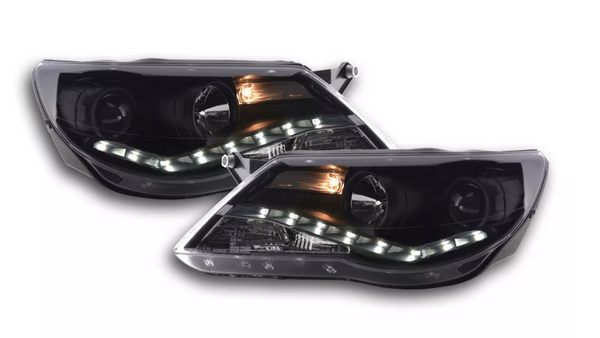 FK LED DRL Projector Angel Eyes headlights VW Tiguan 07-11 black 5N LHD inc serv