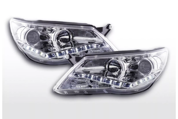 FK LED DRL Projector Angel Eyes headlights VW Tiguan 07-11 chrome RHD inc servo