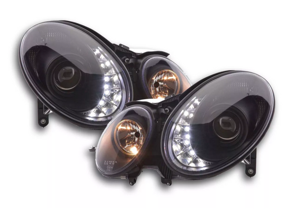 FK LED DRL Halo HEADLIGHTS Mercedes E-Class 211 W211 02-06 black AMG LHD XENON