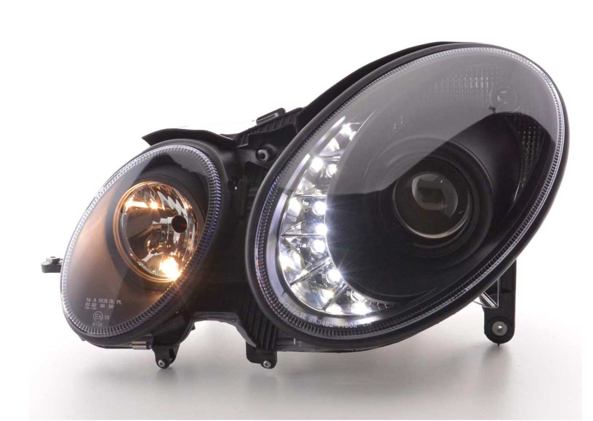 FK LED DRL Halo SCHEINWERFER Mercedes E-Klasse 211 W211 02-06 schwarz AMG LHD XENON