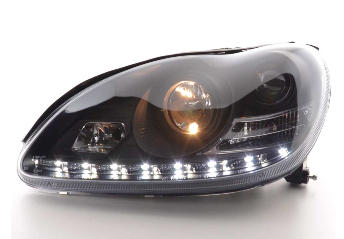 FK LED DRL Projector Halo Headlights Mercedes S-Class W220 220 02-05 Black Xenon