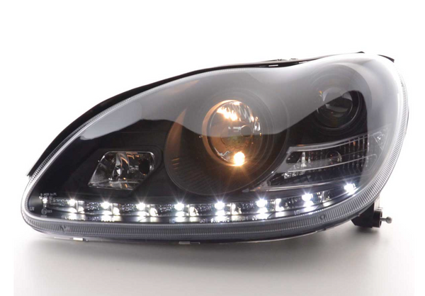 FK LED DRL Projektor Halo Scheinwerfer Mercedes S-Klasse W220 220 02-05 Schwarz Xenon