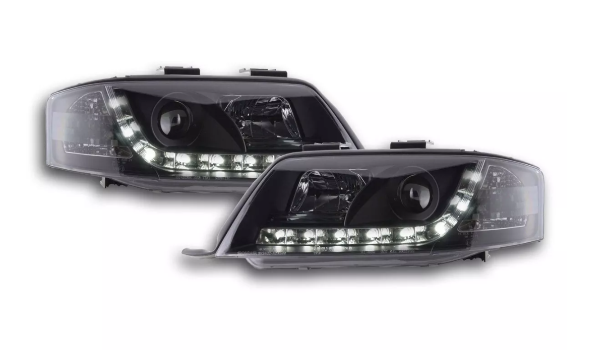 FK LED Headlights LED DRL Projector Audi A6 4B C5 97-00 black S6 S-Line LHD