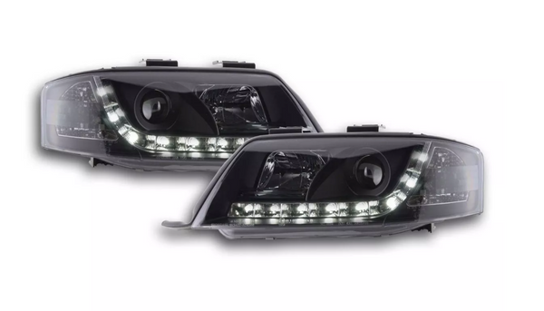 FK LED-Scheinwerfer LED DRL Projektor Audi A6 4B C5 97-00 schwarz S6 S-Line LHD