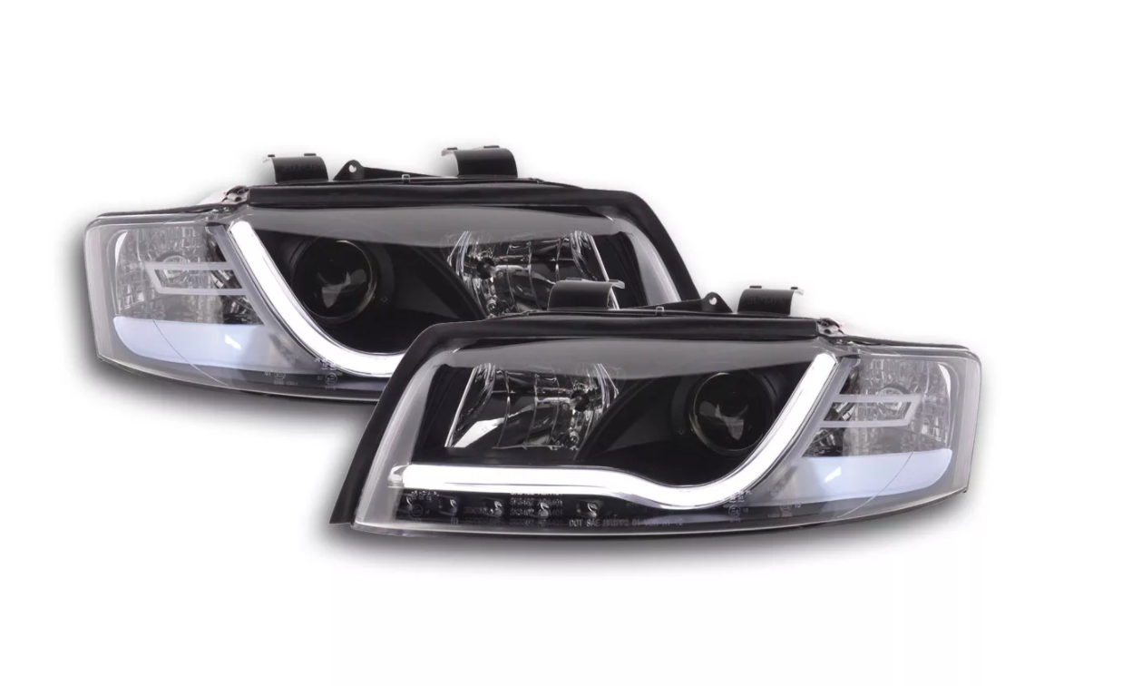 FK LED DRL Halo Lightbar Projector Headlights Audi A4 B6 8E 01-04 BLACK LHD S4