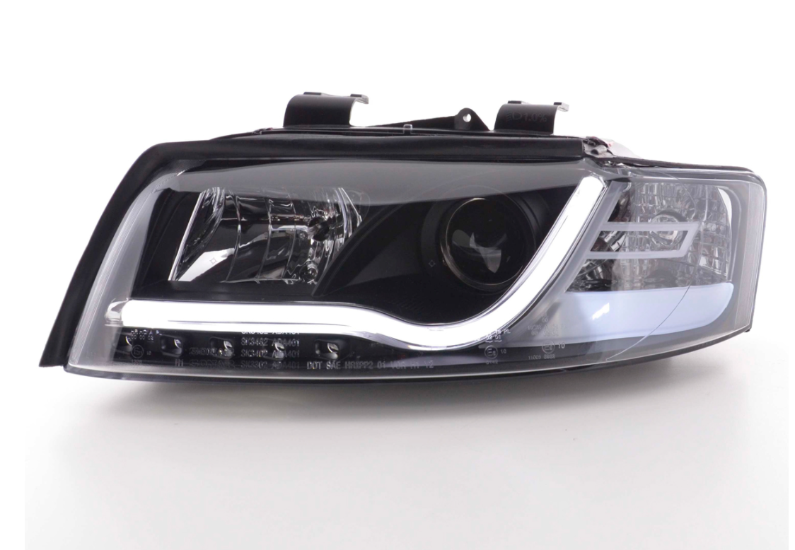 FK LED DRL Halo Lightbar Projector Headlights Audi A4 B6 8E 01-04 BLACK LHD S4