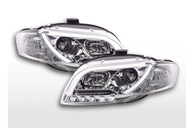 FK Set LED DRL Lightbar Headlights Halo Projector Audi A4 B7 8E 04-08 Chrome LHD