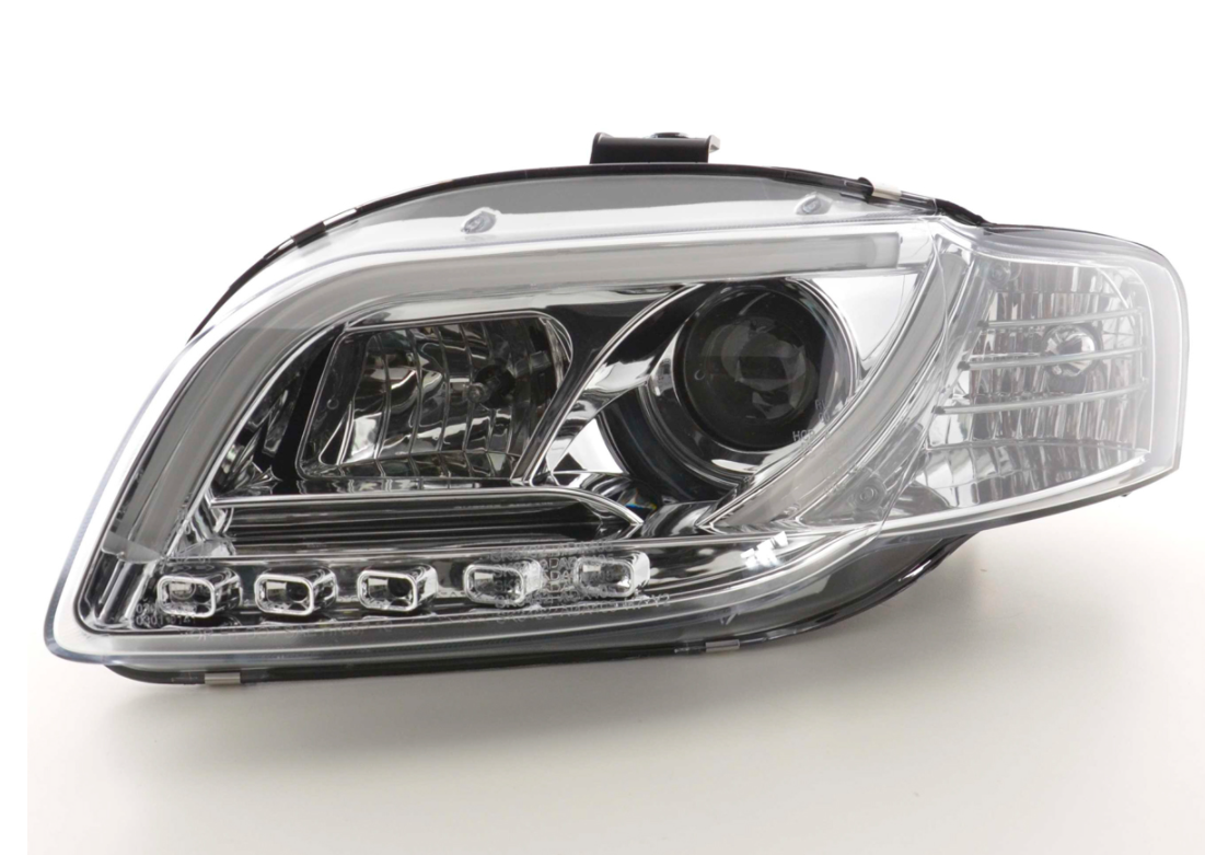 FK Set LED DRL Lightbar Headlights Halo Projector Audi A4 B7 8E 04-08 Chrome LHD